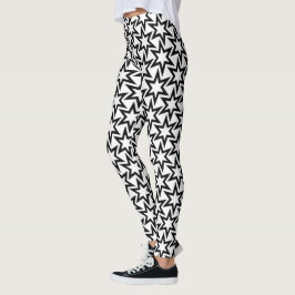 Elegant Black en White Geometric Star Pattern Leggings