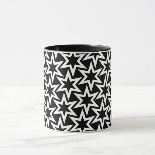 Elegant Black en White Geometric Star Pattern Mok (Midden)