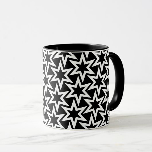 Elegant Black en White Geometric Star Pattern Mok (Voorkant rechts)