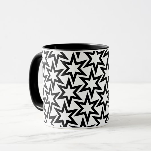 Elegant Black en White Geometric Star Pattern Mok (Voorkant links)