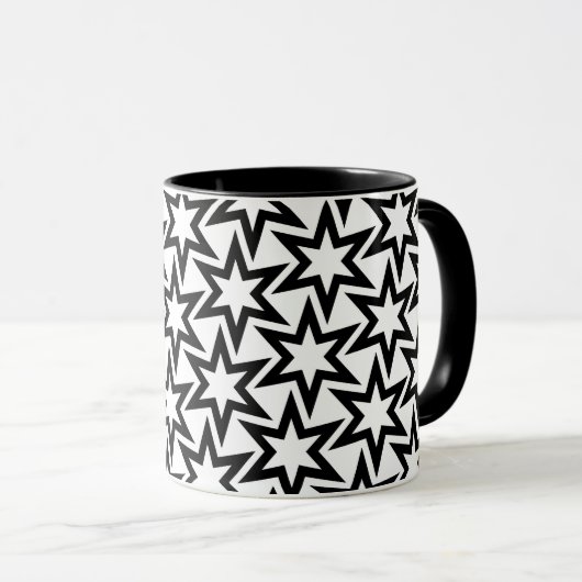 Elegant Black en White Geometric Star Pattern Mok (Voorkant rechts)