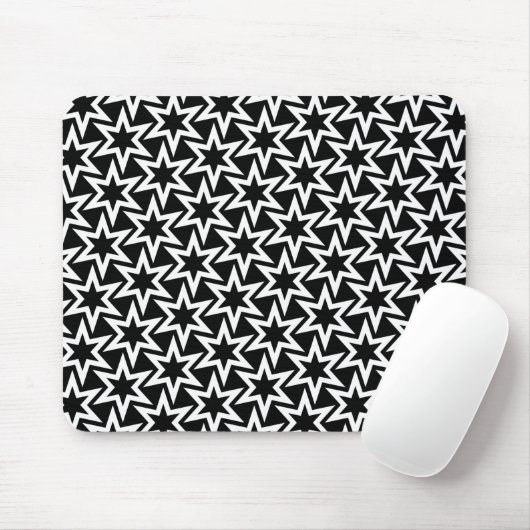 Elegant Black en White Geometric Star Pattern Muismat (Met muis)