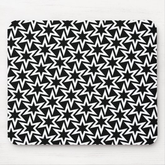 Elegant Black en White Geometric Star Pattern Muismat (Voorkant)