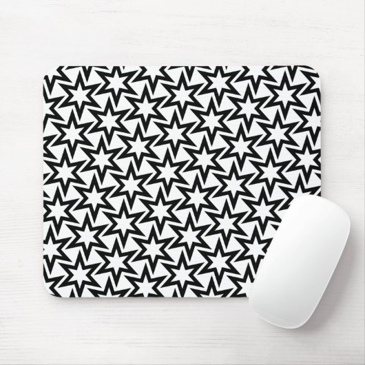 Elegant Black en White Geometric Star Pattern Muismat (Met muis)
