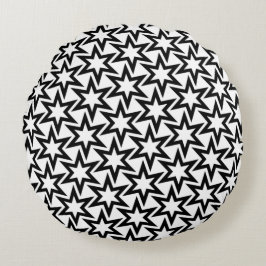 Elegant Black en White Geometric Star Pattern Rond Kussen