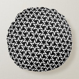 Elegant Black en White Geometric Star Pattern Rond Kussen