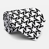 Elegant Black en White Geometric Star Pattern Stropdas (Opgerold)