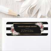 Elegant Black en White Gold Blush Pink Floral Etiket (Insitu)