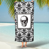 Elegant Black en White Gothic Damask Skull Strandlaken