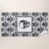 Elegant Black en White Gothic Damask Skull Strandlaken (Voorkant)