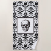 Elegant Black en White Gothic Damask Skull Strandlaken (Voorkant)