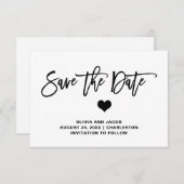 Elegant Black en White Heart Save The Date (Voorkant / Achterkant)