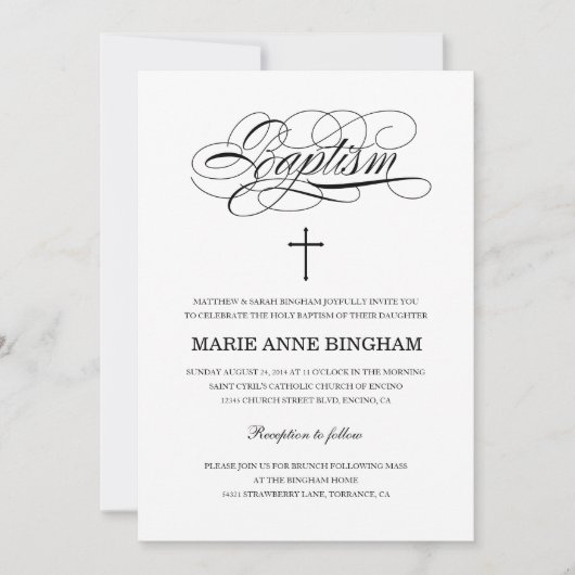 Elegant Black en White Heilige Baptisme Kaart (Voorkant)