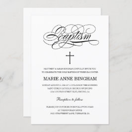 Elegant Black en White Heilige Baptisme Kaart
