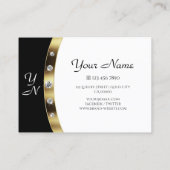Elegant Black en White Initialen Faux Rhinestones Visitekaartje (Achterkant)