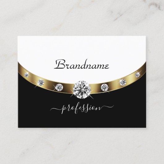 Elegant Black en White Initialen Faux Rhinestones Visitekaartje (Voorkant)