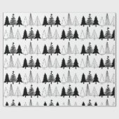 Elegant Black en White Kerstbomen Cadeaupapier (Vlak)