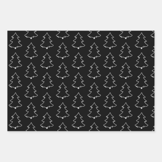 Elegant Black en White Kerstbomen Inpakpapier Vel (Voorkant 3)
