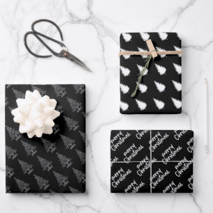 Elegant Black en White Kersttree Inpakpapier Vel