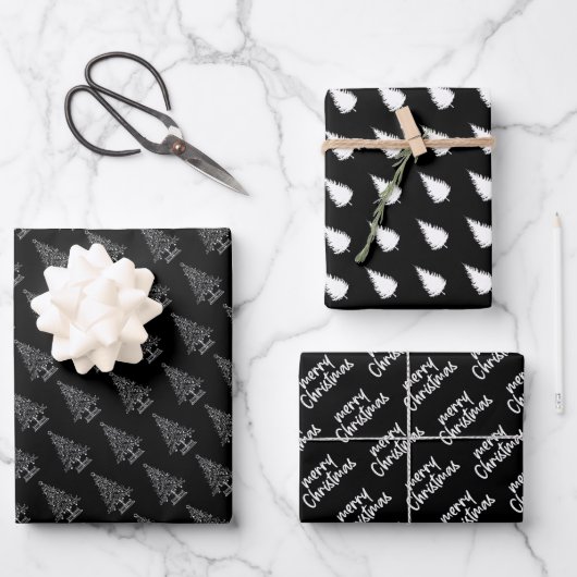 Elegant Black en White Kersttree Inpakpapier Vel (Voorkant)