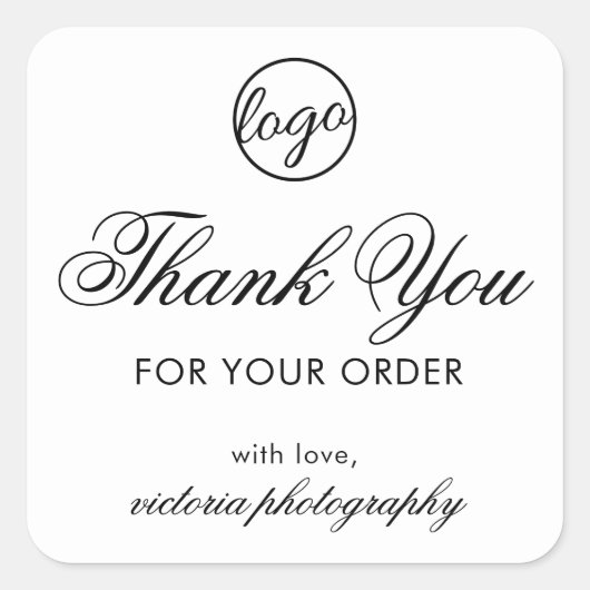 Elegant Black en White Logo Hartelijk dank voor uw Vierkante Sticker (Voorkant)