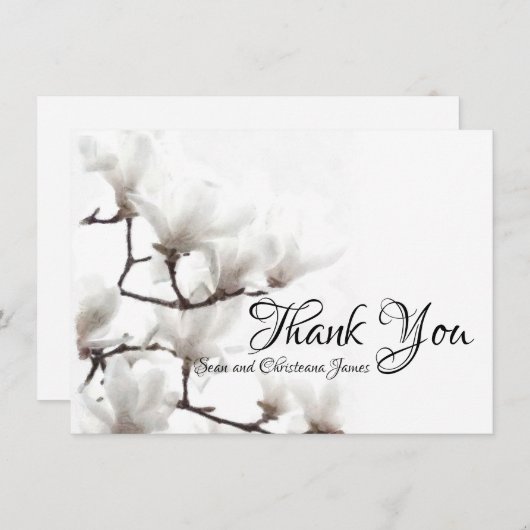 Elegant Black en White Magnolia Floral Waterverf Bedankkaart (Voorkant / Achterkant)