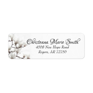 Elegant Black en White Magnolia Floral Waterverf Etiket