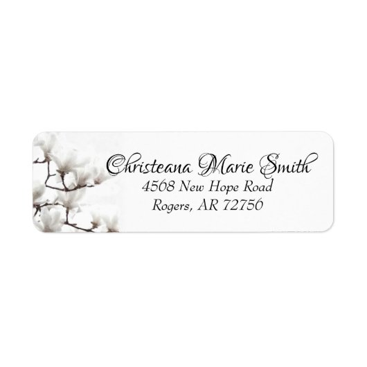 Elegant Black en White Magnolia Floral Waterverf Etiket (Voorkant)