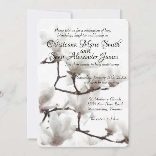 Elegant Black en White Magnolia Floral Waterverf Kaart (Voorkant)
