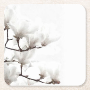 Elegant Black en White Magnolia Floral Waterverf Kartonnen Onderzetters