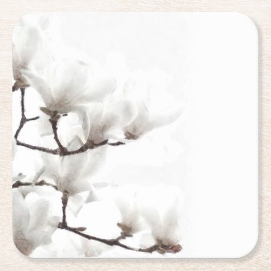 Elegant Black en White Magnolia Floral Waterverf Kartonnen Onderzetters (Voorkant)