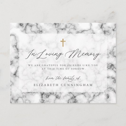 Elegant Black en White Marble Faux Cross Memorial Briefkaart (Voorkant)