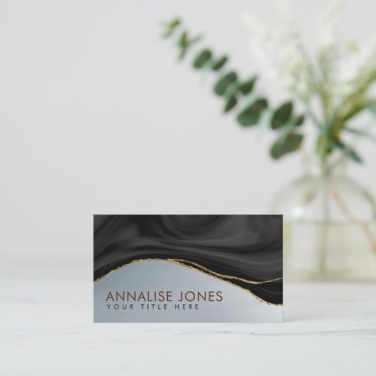 Elegant Black en white marmer en Gold Visitekaartje (Staand voorkant)