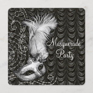 Elegant Black en White Masquerade Party Satin Kaart