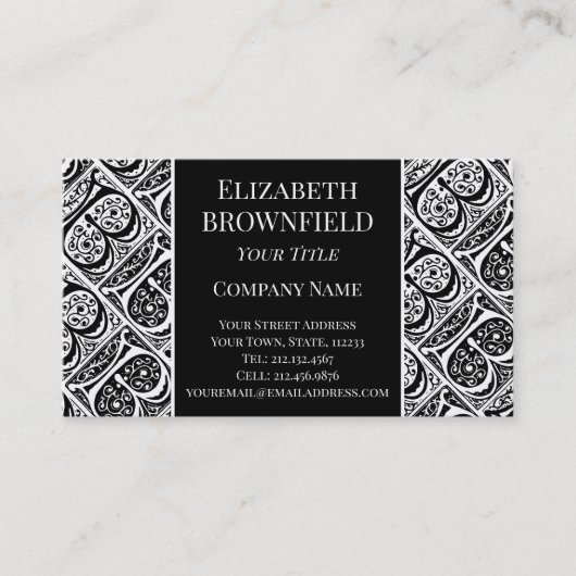 Elegant Black en White Medieval Letter B Business Visitekaartje (Voorkant)