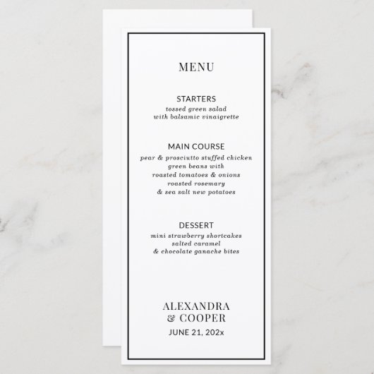 Elegant Black en White Menu (Voorkant / Achterkant)