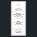 Elegant Black en White Menu<br><div class="desc">Een elegant zwart-wit ontworpen menu is perfect voor een klassieke of minimalistische bruiloft. Gewoon tekst en details personaliseren. Komt overeen met items in de moderne zwart-wit bruiloft suite.</div>