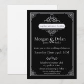 Elegant Black en White Modern Scroll Work Wedding Kaart (Voorkant / Achterkant)