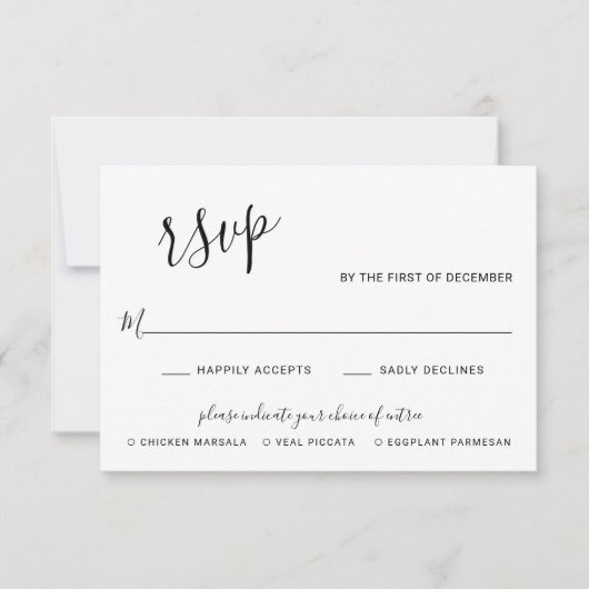 Elegant Black en White Modern Simple Wedding RSVP Kaartje (Voorkant)