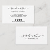 Elegant Black en White Modern Social Media Icons Visitekaartje (Voorkant / Achterkant)