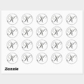 Elegant Black en White Monogram K Ronde Sticker (Vel)