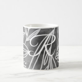 Elegant Black en White Monogram Leaves Tekening Koffiemok