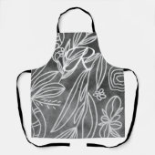 Elegant Black en White Monogram Leaves Tekening Schort (Voorkant)