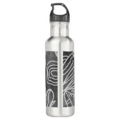 Elegant Black en White Monogram Leaves Tekening Waterfles (Achterkant)