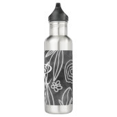 Elegant Black en White Monogram Leaves Tekening Waterfles (Rechts)