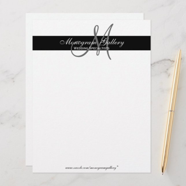 Elegant Black en White Monogram Letterhead Briefhoofd Ontwerp (Creator heeft geüpload)