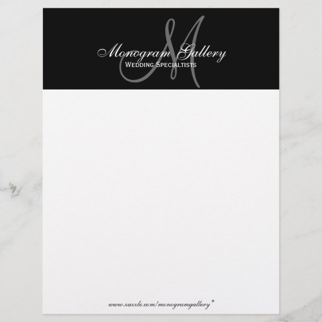 Elegant Black en White Monogram Letterhead Gepersonaliseerd Briefhoofd (Voorkant)