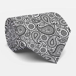 Elegant Black en White Paisley Stropdas