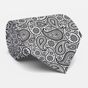 Elegant Black en White Paisley Stropdas