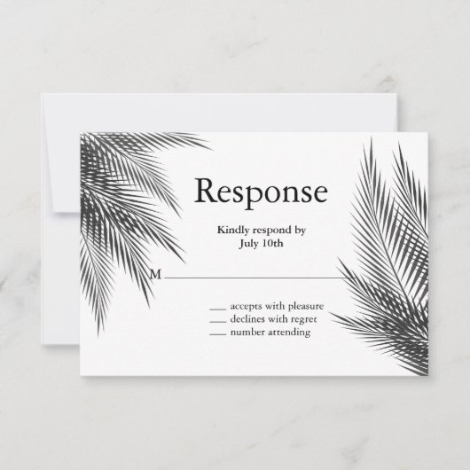 Elegant Black en White Palm Leaves RSVP (Voorkant)
